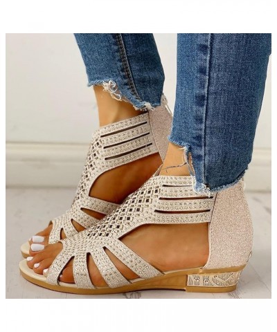 Sandals Women Dressy Summer,Womens Fashion Closed Toe Wedge Beach Sandals Ankle Strap Casual Walkling Shoes Z33-beige $19.58 ...