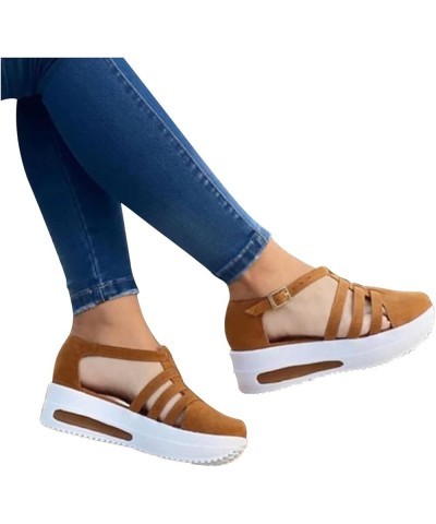 Sandals Women Dressy Summer Sandals Wedge Womens Sandals Closed Toe Slip On Platform Sandals Casual Espadrille Shoes Z5-brown...