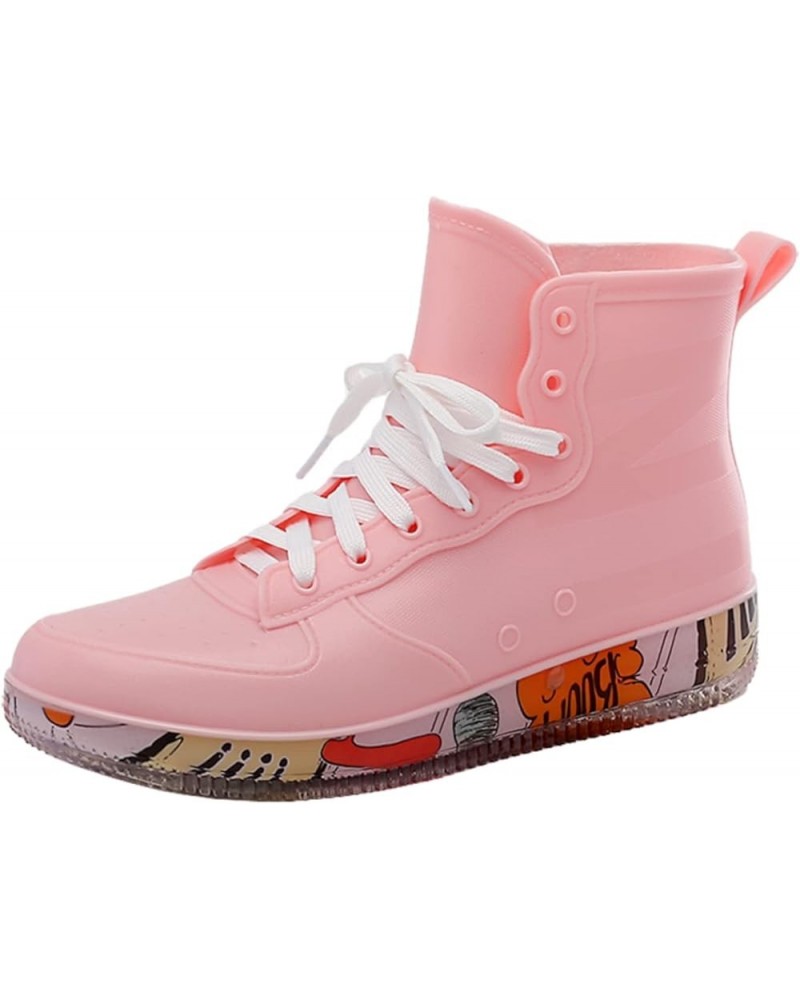 Rain Boots for Women Fashion Graffiti Girls Rain Boots Short Rain Shoes Non Slip Waterproof Chef Shoes for Work Pink $20.63 B...