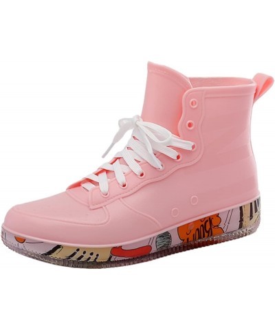 Rain Boots for Women Fashion Graffiti Girls Rain Boots Short Rain Shoes Non Slip Waterproof Chef Shoes for Work Pink $20.63 B...