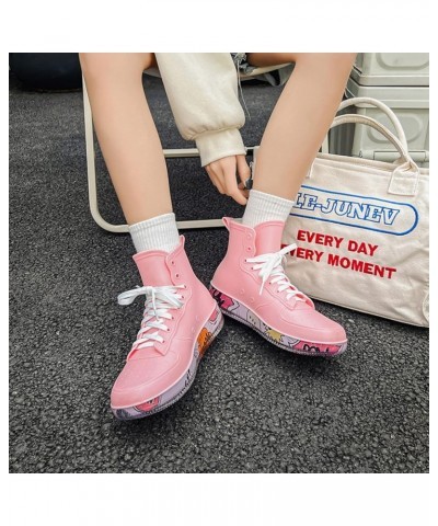 Rain Boots for Women Fashion Graffiti Girls Rain Boots Short Rain Shoes Non Slip Waterproof Chef Shoes for Work Pink $20.63 B...