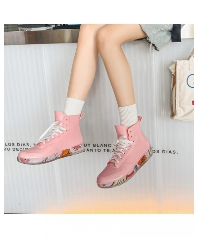 Rain Boots for Women Fashion Graffiti Girls Rain Boots Short Rain Shoes Non Slip Waterproof Chef Shoes for Work Pink $20.63 B...