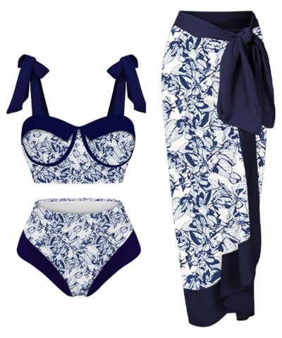 Vintage Swimsuits for Women Plus Size UP Two Piece Vintage Print Swimsuit Swimming Suit Tops for Women Plus Blue-c $15.82 Ath...