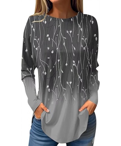 Women Autumn and Winter Gradient Floral Print Round Neck Casual and Comfortable Multi Womens Active Short Sleeve Grey $11.51 ...