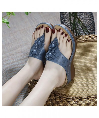 Fashion Women Summer Flowers Casual Open Toe Wedges Massage Soft Bottom Slippers Breathable Womens Rhinestone Blue $15.61 Sli...