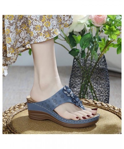 Fashion Women Summer Flowers Casual Open Toe Wedges Massage Soft Bottom Slippers Breathable Womens Rhinestone Blue $15.61 Sli...