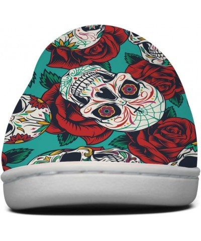 Green Mexico Sugar Skull Rose Slippers for Women Men Anti-Slip House Slippers Fuzzy Plush Cotton Shoes Gifts for Girls Boys,U...