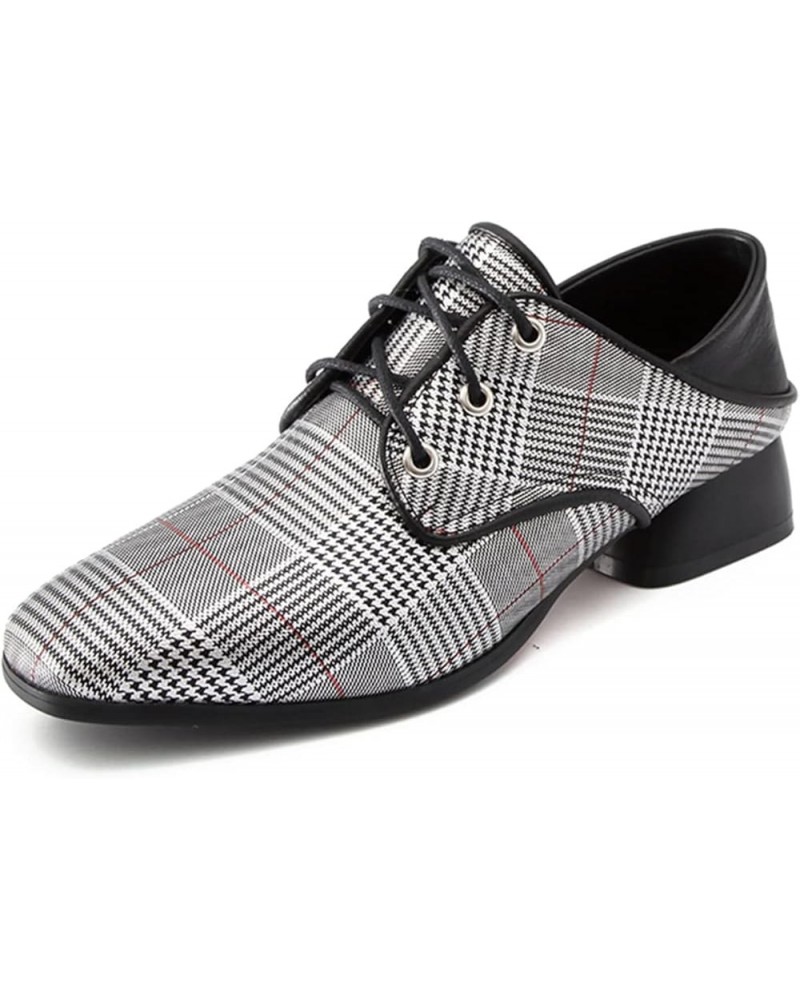 Women Retro Hounds-Tooth Stripes Two-Toned Brogue Oxfords Shoes Black $30.62 Oxfords