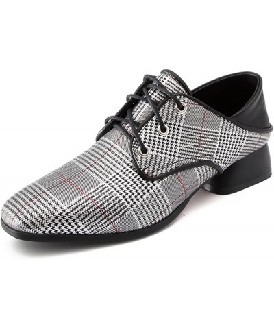 Women Retro Hounds-Tooth Stripes Two-Toned Brogue Oxfords Shoes Black $30.62 Oxfords