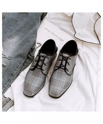 Women Retro Hounds-Tooth Stripes Two-Toned Brogue Oxfords Shoes Black $30.62 Oxfords