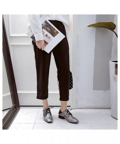 Women Retro Hounds-Tooth Stripes Two-Toned Brogue Oxfords Shoes Black $30.62 Oxfords