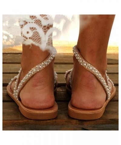 Women's Flat Sandals White Women Comfort Bohemian Rhinestone Casual Summer Beach Flip Flops For Womens Sandals8 White $8.97 S...