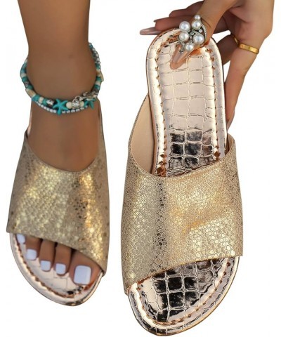 Sandalias verano mujer zapatos planos pajarita lentejuelas fondo diamantes imitación Boca pescado zapatos sandalias Z-79 Gold...