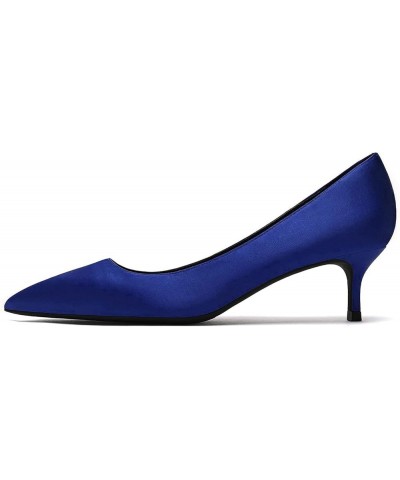 Women Fashion Pointed Toe Slip On Comfort Basic Kitten Heel Pumps Shoes Blue Satin $35.19 Pumps