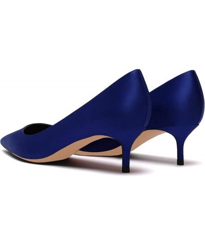 Women Fashion Pointed Toe Slip On Comfort Basic Kitten Heel Pumps Shoes Blue Satin $35.19 Pumps