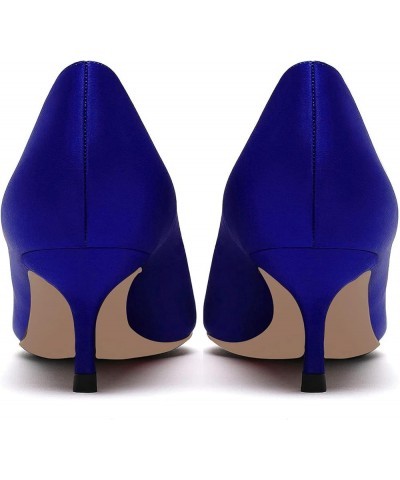 Women Fashion Pointed Toe Slip On Comfort Basic Kitten Heel Pumps Shoes Blue Satin $35.19 Pumps