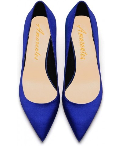 Women Fashion Pointed Toe Slip On Comfort Basic Kitten Heel Pumps Shoes Blue Satin $35.19 Pumps