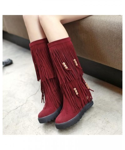 Winter Boots Ladies Fashion Double Quality Beads Boots Long Street Riding Boots Flat Non-Slip Snow Boot Suede Slip Boots Wome...