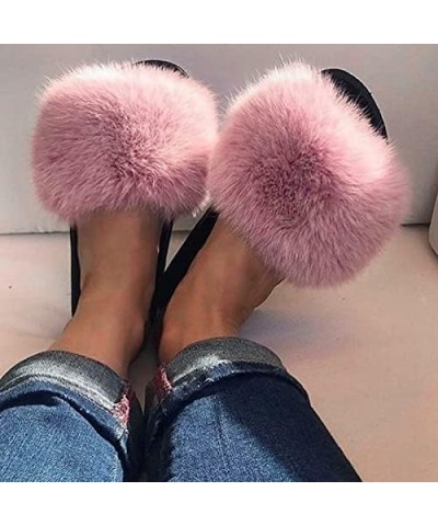 Slipper Cotton Furry Slippers Ladies House Shoes Cute Plush Faux Fluffy Sandals Women's Fur Slides Winter Warm Home Slippers ...