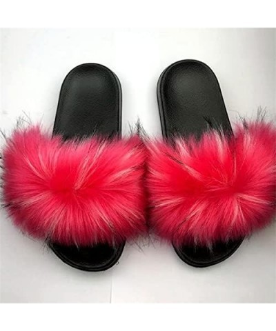 Slipper Cotton Furry Slippers Ladies House Shoes Cute Plush Faux Fluffy Sandals Women's Fur Slides Winter Warm Home Slippers ...