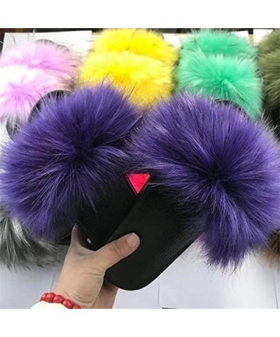 Slipper Cotton Furry Slippers Ladies House Shoes Cute Plush Faux Fluffy Sandals Women's Fur Slides Winter Warm Home Slippers ...