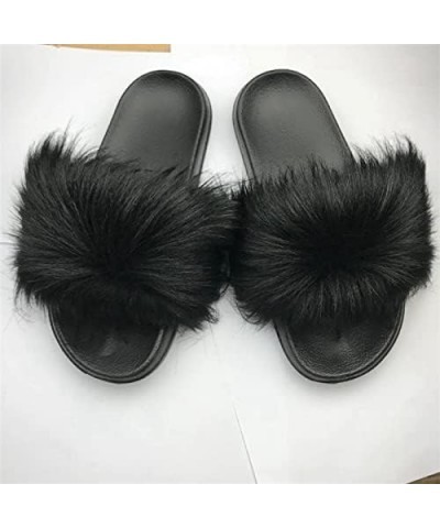 Slipper Cotton Furry Slippers Ladies House Shoes Cute Plush Faux Fluffy Sandals Women's Fur Slides Winter Warm Home Slippers ...