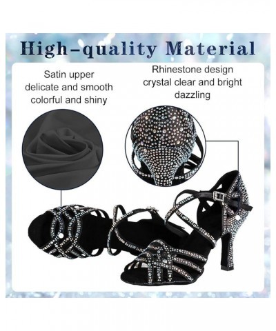 Women Professional Latin Rhinestone Dance Shoes Open Toe Salsa Chacha Ballroom Dance Heels Cross Strap,Model-L357 L357-black-...