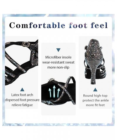 Women Professional Latin Rhinestone Dance Shoes Open Toe Salsa Chacha Ballroom Dance Heels Cross Strap,Model-L357 L357-black-...