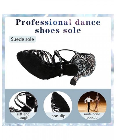 Women Professional Latin Rhinestone Dance Shoes Open Toe Salsa Chacha Ballroom Dance Heels Cross Strap,Model-L357 L357-black-...