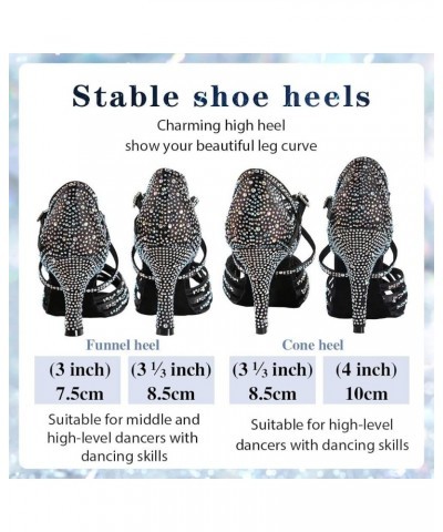 Women Professional Latin Rhinestone Dance Shoes Open Toe Salsa Chacha Ballroom Dance Heels Cross Strap,Model-L357 L357-black-...