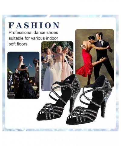 Women Professional Latin Rhinestone Dance Shoes Open Toe Salsa Chacha Ballroom Dance Heels Cross Strap,Model-L357 L357-black-...