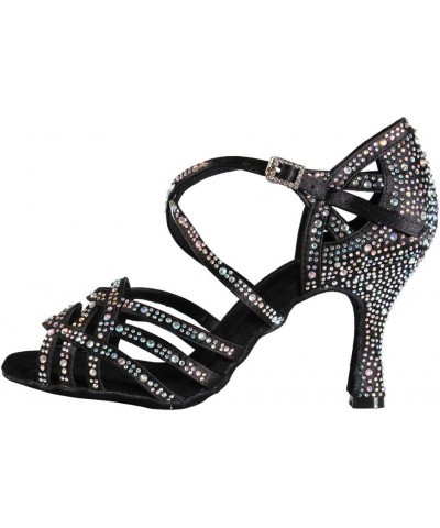 Women Professional Latin Rhinestone Dance Shoes Open Toe Salsa Chacha Ballroom Dance Heels Cross Strap,Model-L357 L357-black-...