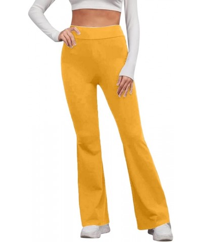 Womens Casual Summer Solid Elastic High Waist Slim Pants Yoga Sports Horn Casual Pants Running Sports Pants Yellow $11.40 Out...