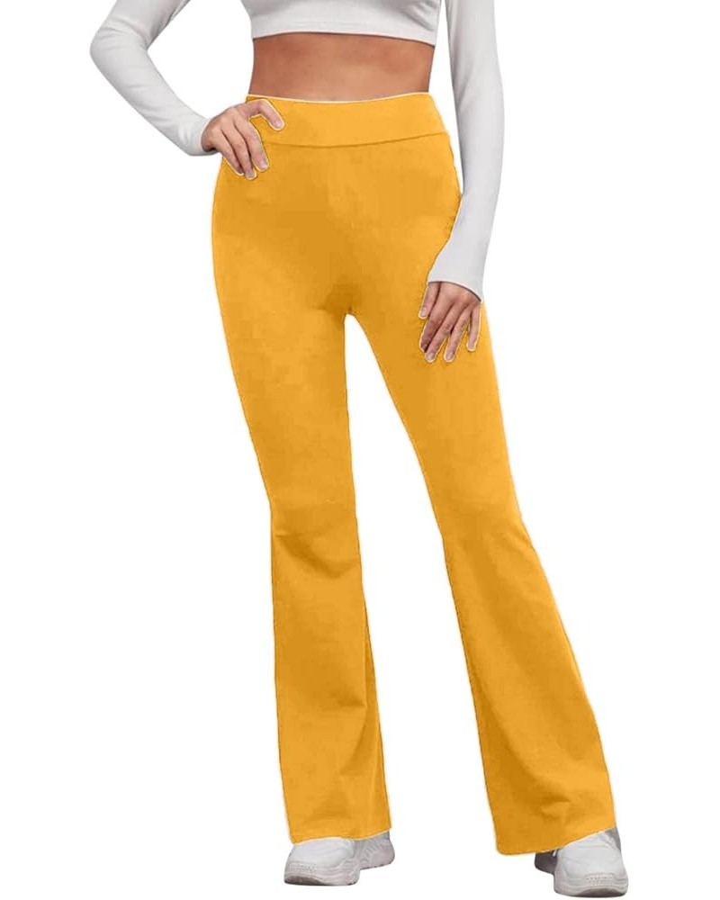 Womens Casual Summer Solid Elastic High Waist Slim Pants Yoga Sports Horn Casual Pants Running Sports Pants Yellow $11.40 Out...