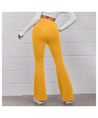 Womens Casual Summer Solid Elastic High Waist Slim Pants Yoga Sports Horn Casual Pants Running Sports Pants Yellow $11.40 Out...