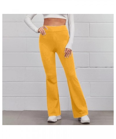 Womens Casual Summer Solid Elastic High Waist Slim Pants Yoga Sports Horn Casual Pants Running Sports Pants Yellow $11.40 Out...