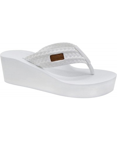 Womens Wedge Arch Support Flip Flops Cushion Soft Rubber Midsole Platform Thong Sandals with Rubber Sole White $16.66 Sandals