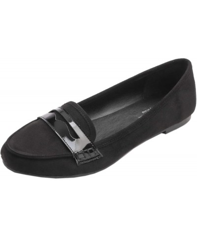 Women's Penny Loafer Round Toe Casual Flat Shoes Faux Suede Black Penny $16.23 Loafers & Slip-Ons