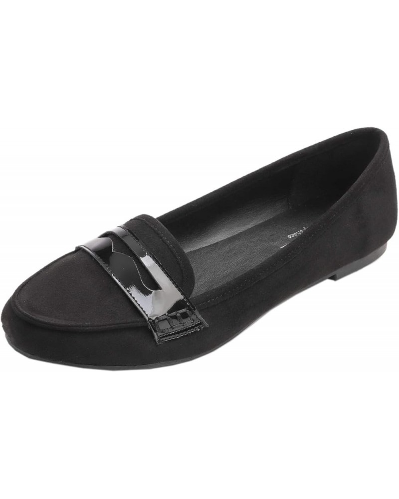 Women's Penny Loafer Round Toe Casual Flat Shoes Faux Suede Black Penny $16.23 Loafers & Slip-Ons