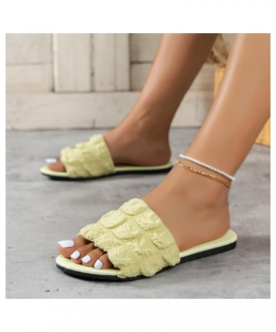 Women's Flat Sandals Ladies Summer Simple Solid Colour Round Head Outside Wear Flat Bottom Anti Slip Beach Large Yellow $14.5...