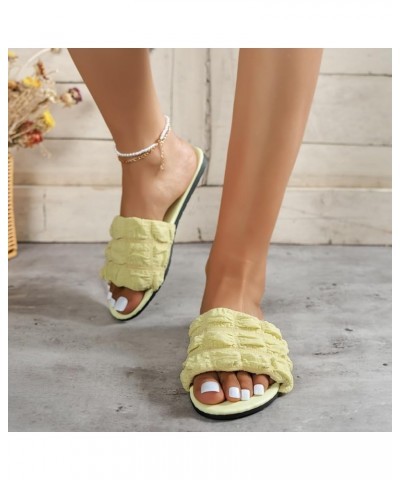 Women's Flat Sandals Ladies Summer Simple Solid Colour Round Head Outside Wear Flat Bottom Anti Slip Beach Large Yellow $14.5...