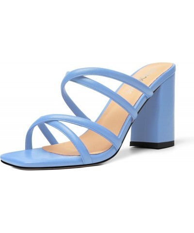 Womens Slip On Matte Open Toe Evening Dress Block High Heel Heeled Sandals 3.3 Inch Light Blue $29.14 Sandals