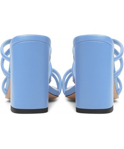 Womens Slip On Matte Open Toe Evening Dress Block High Heel Heeled Sandals 3.3 Inch Light Blue $29.14 Sandals