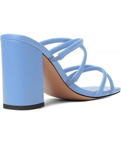 Womens Slip On Matte Open Toe Evening Dress Block High Heel Heeled Sandals 3.3 Inch Light Blue $29.14 Sandals