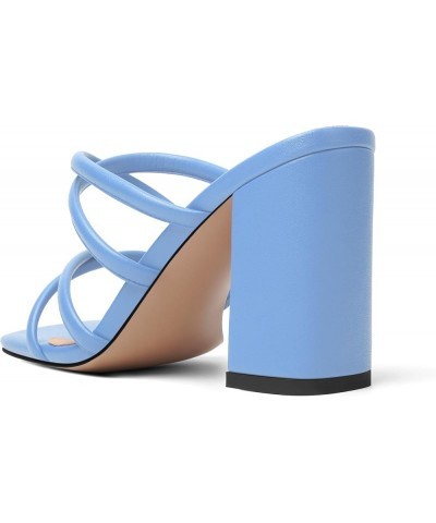 Womens Slip On Matte Open Toe Evening Dress Block High Heel Heeled Sandals 3.3 Inch Light Blue $29.14 Sandals