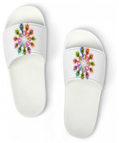 Colorful Peacock Feather Home Slippers PVC Open Toe Shower Slippers Fashion Sandals for Men Women 37 (235mm) White-style $25....