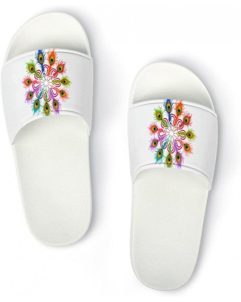 Colorful Peacock Feather Home Slippers PVC Open Toe Shower Slippers Fashion Sandals for Men Women 37 (235mm) White-style $25....