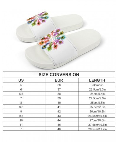 Colorful Peacock Feather Home Slippers PVC Open Toe Shower Slippers Fashion Sandals for Men Women 37 (235mm) White-style $25....