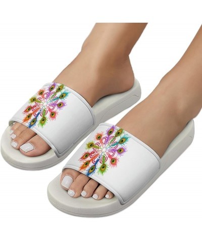 Colorful Peacock Feather Home Slippers PVC Open Toe Shower Slippers Fashion Sandals for Men Women 37 (235mm) White-style $25....