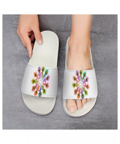 Colorful Peacock Feather Home Slippers PVC Open Toe Shower Slippers Fashion Sandals for Men Women 37 (235mm) White-style $25....